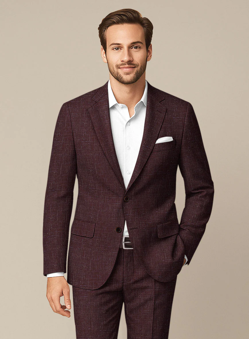 Italian Murano Maroon Wool Linen Suit - Image 3