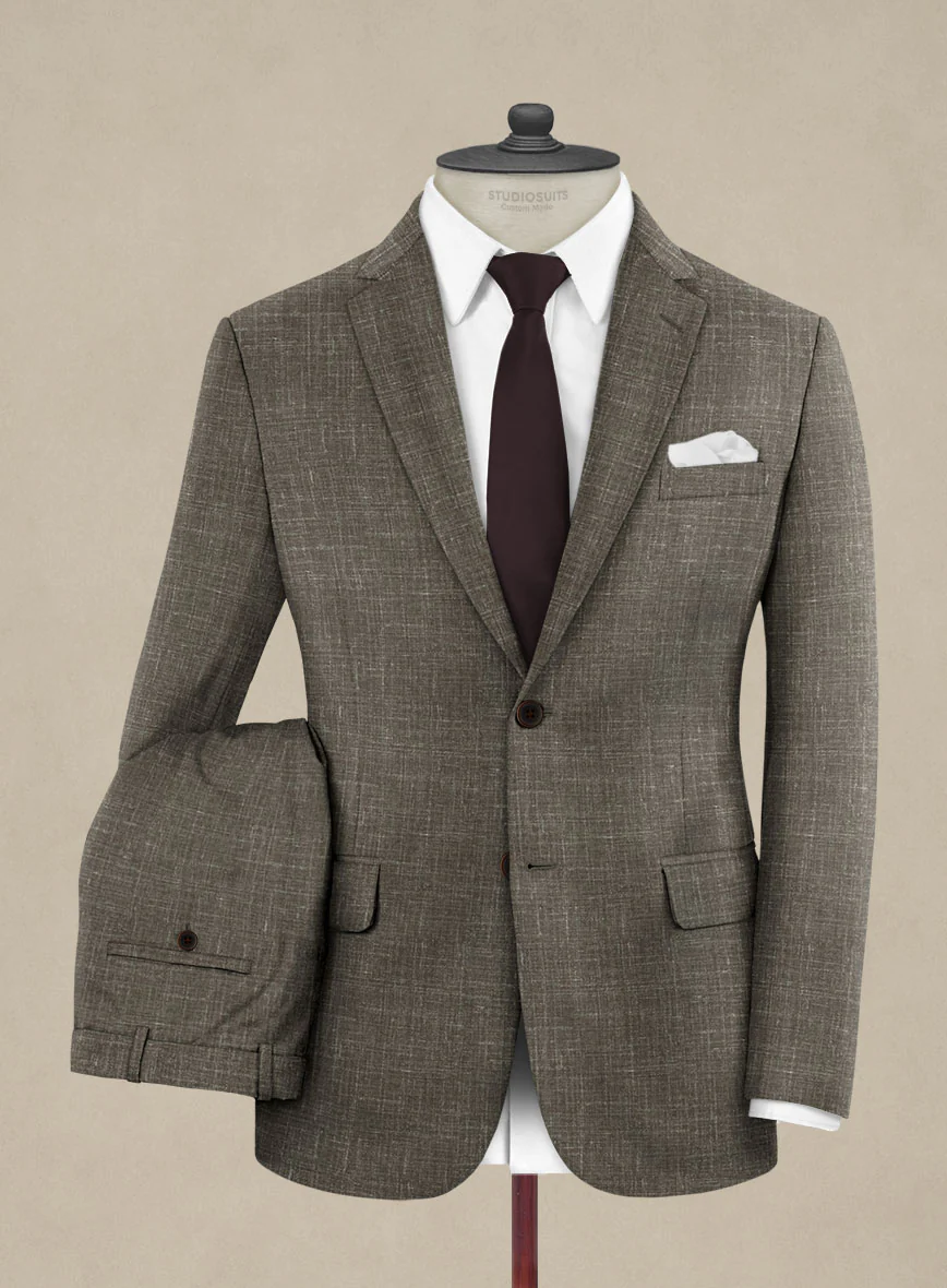 Italian Murano Mud Brown Wool Linen Suit - Image 2
