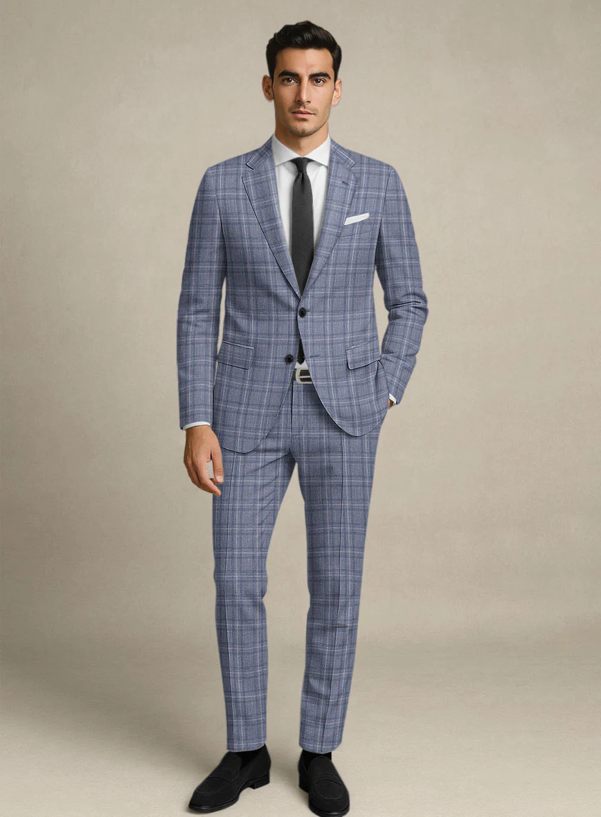 Italian Murano Natino Blue Wool Suit