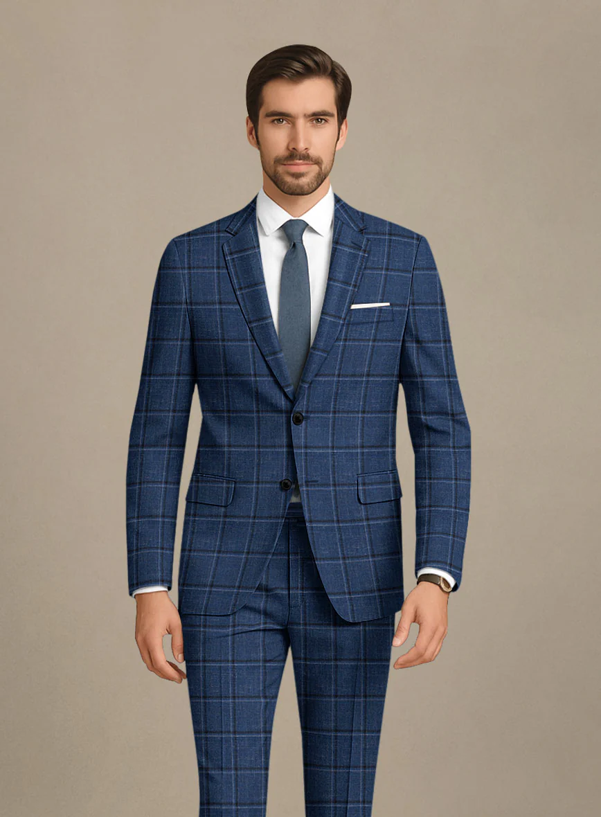 Italian Murano Odi Blue Wool Linen Silk Suit - Image 4