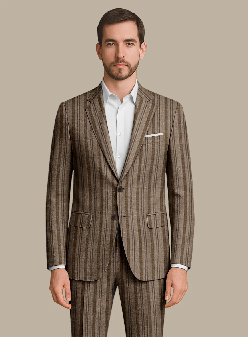 Italian Murano Omini Stripe Wool Linen Silk Suit - Image 3