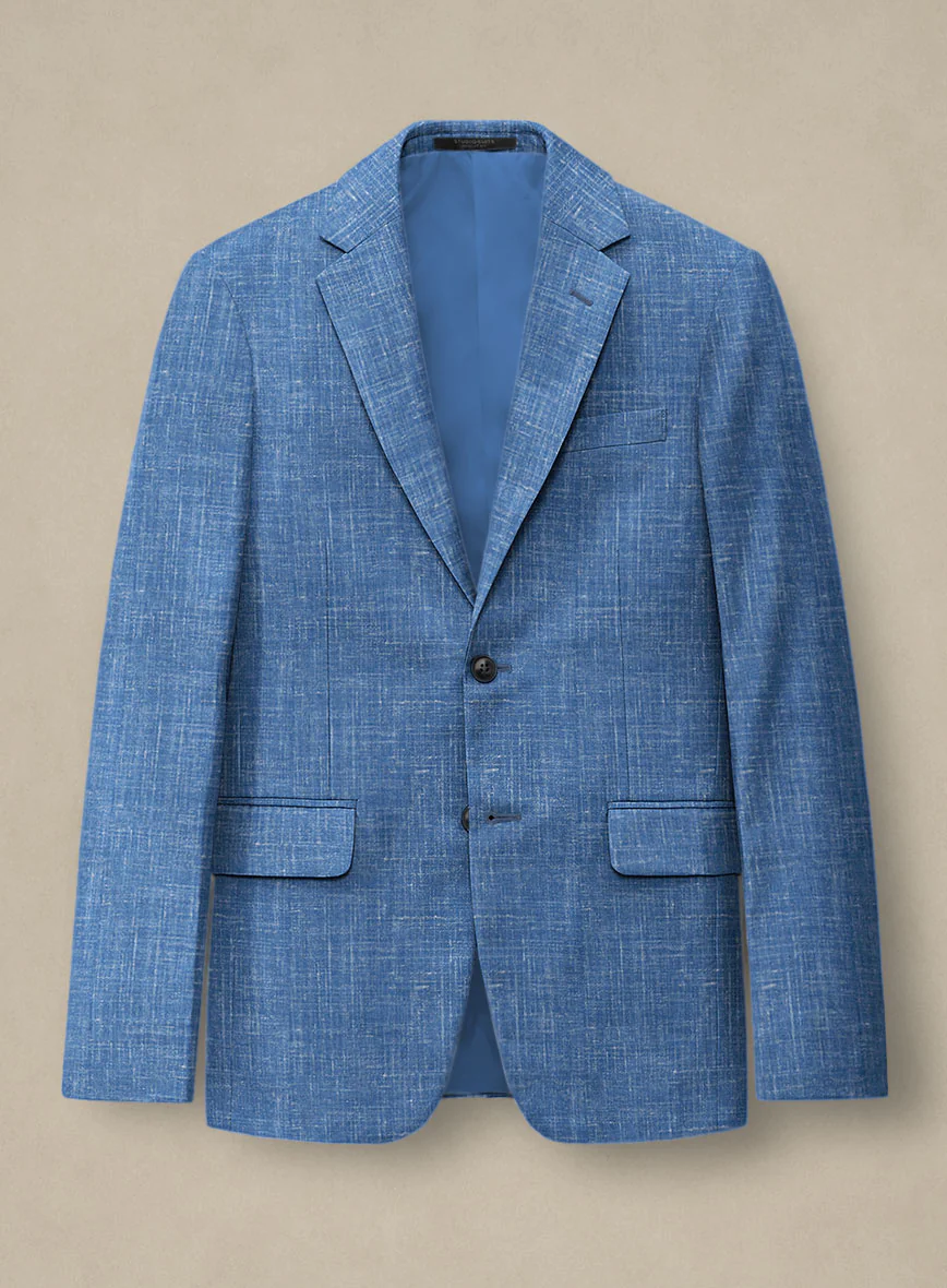 Italian Murano Portland Blue Wool Linen Jacket