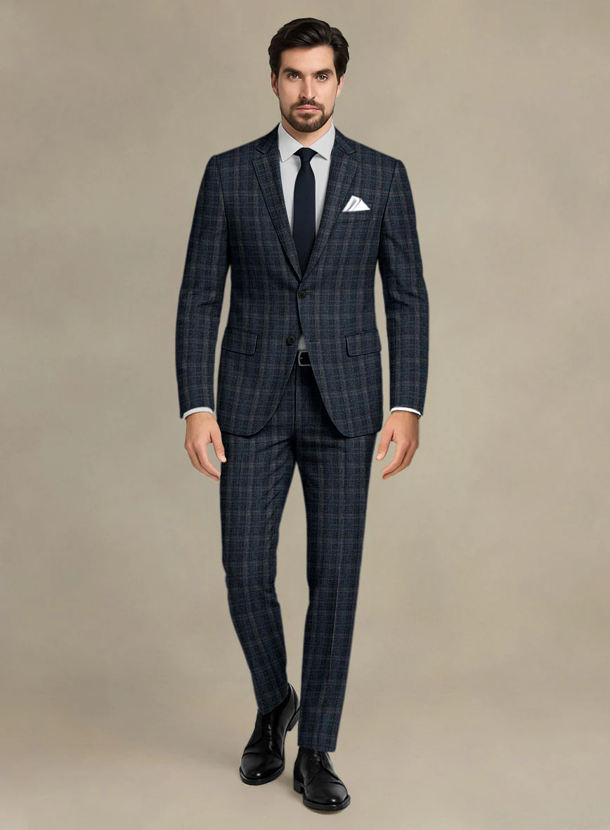Italian Murano Sovil Blue Wool Linen Silk Suit