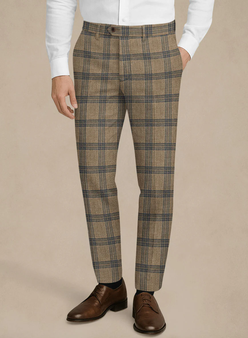 Italian Murano Vaier Brown Wool Linen Silk Pants