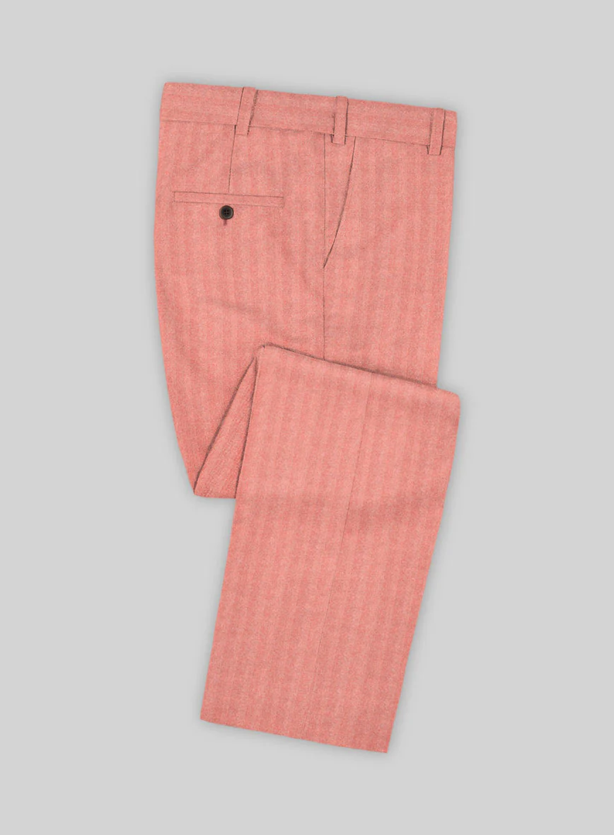 Italian Pink Herringbone Flannel Pants