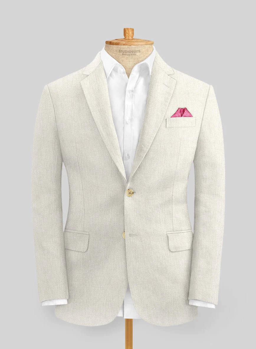 Italian Prato Beige Dobby Linen Suit - Image 3