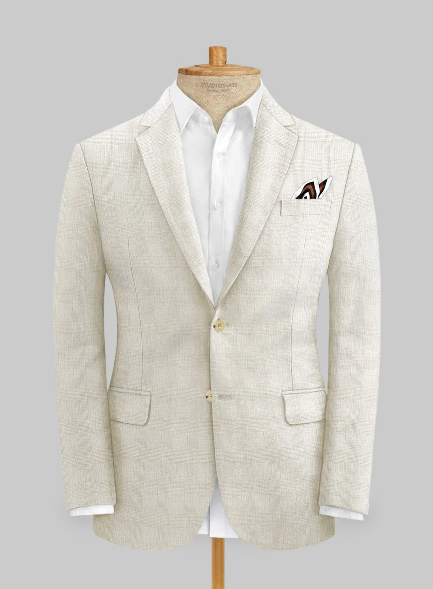 Italian Prato Beige Glen Linen Jacket