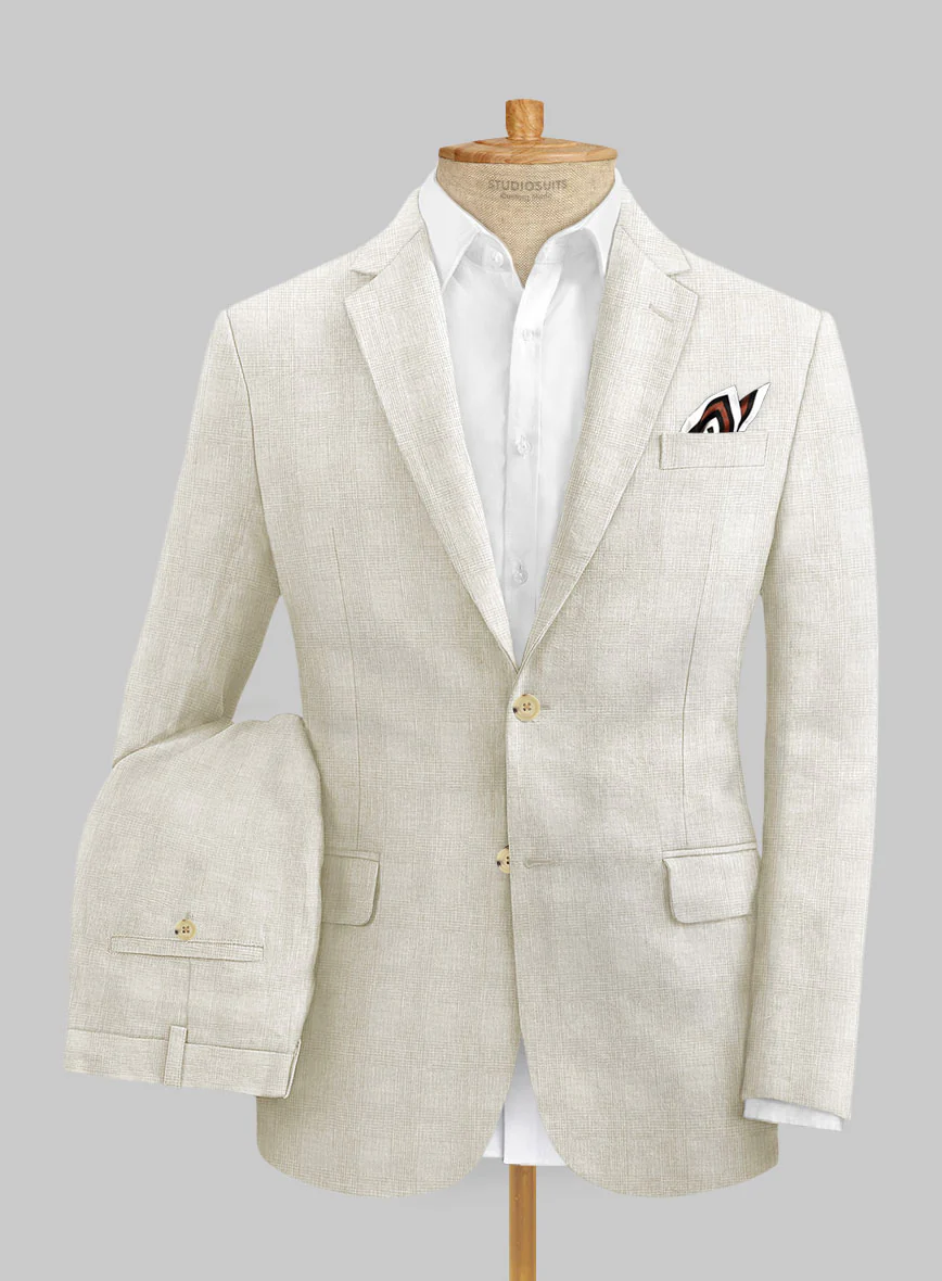 Italian Prato Beige Glen Linen Suit