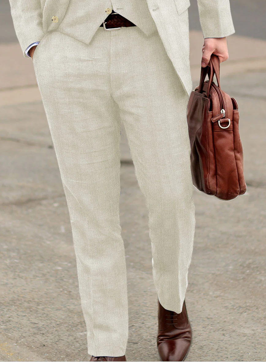 Italian Prato Beige Glen Linen Suit - Image 4