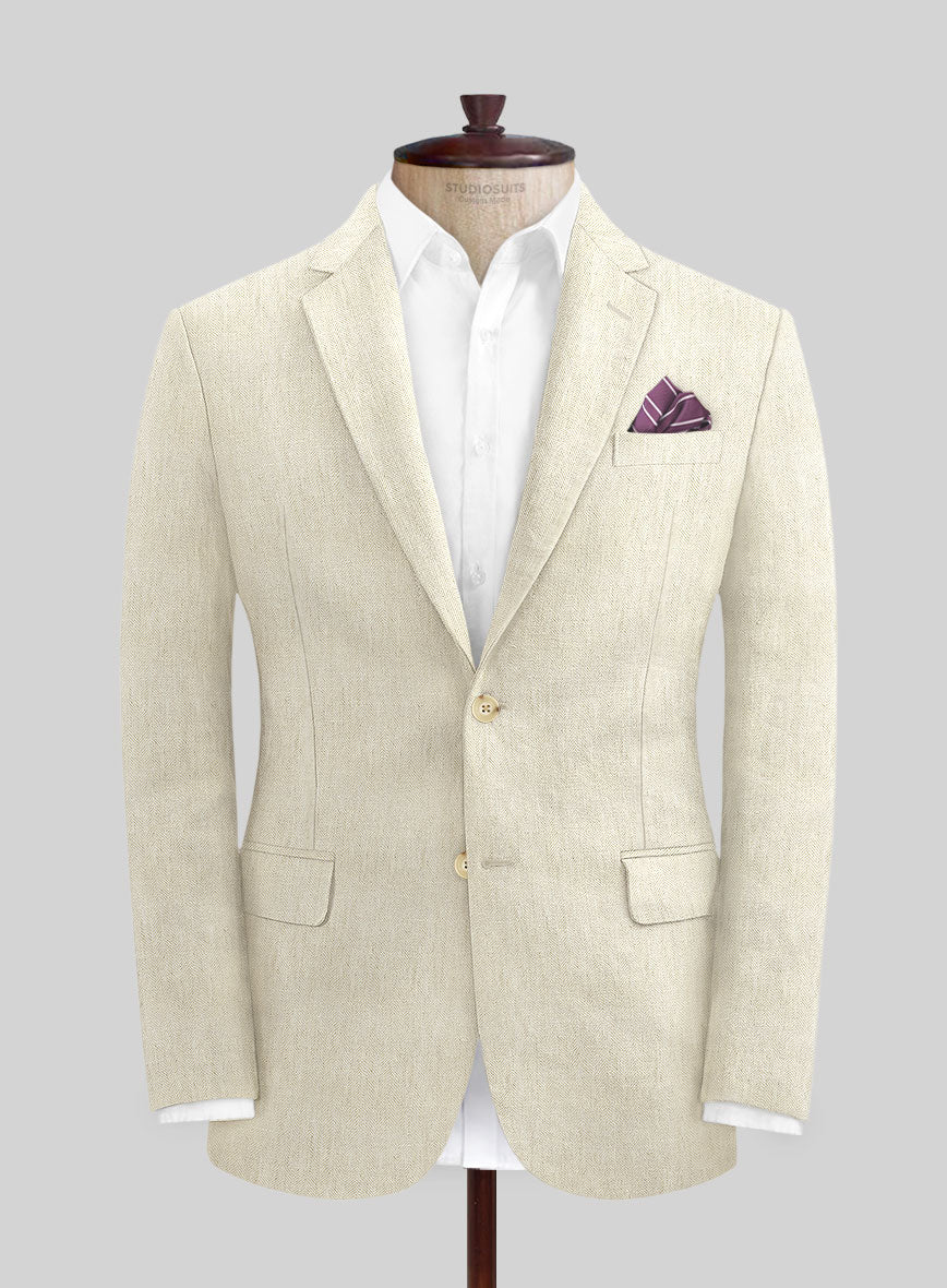 Italian Prato Beige Herringbone Linen Jacket