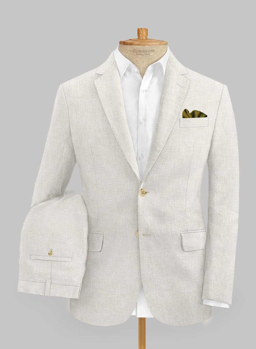 Italian Prato Beige Sharkskin Linen Suit - Image 2