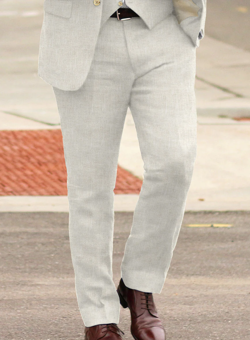 Italian Prato Beige Sharkskin Linen Suit - Image 5