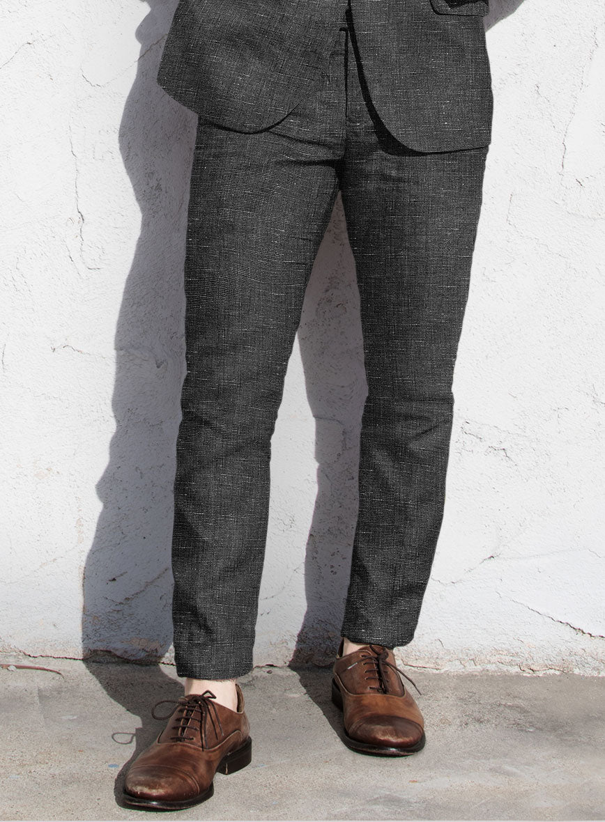 Italian Prato Black Chambray Linen Pants - Image 2