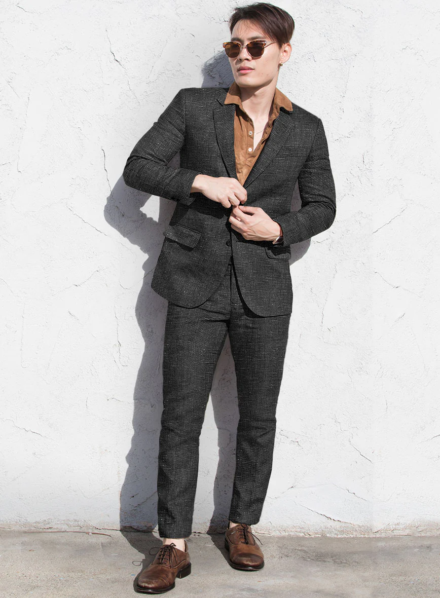 Italian Prato Black Chambray Linen Suit - Image 2