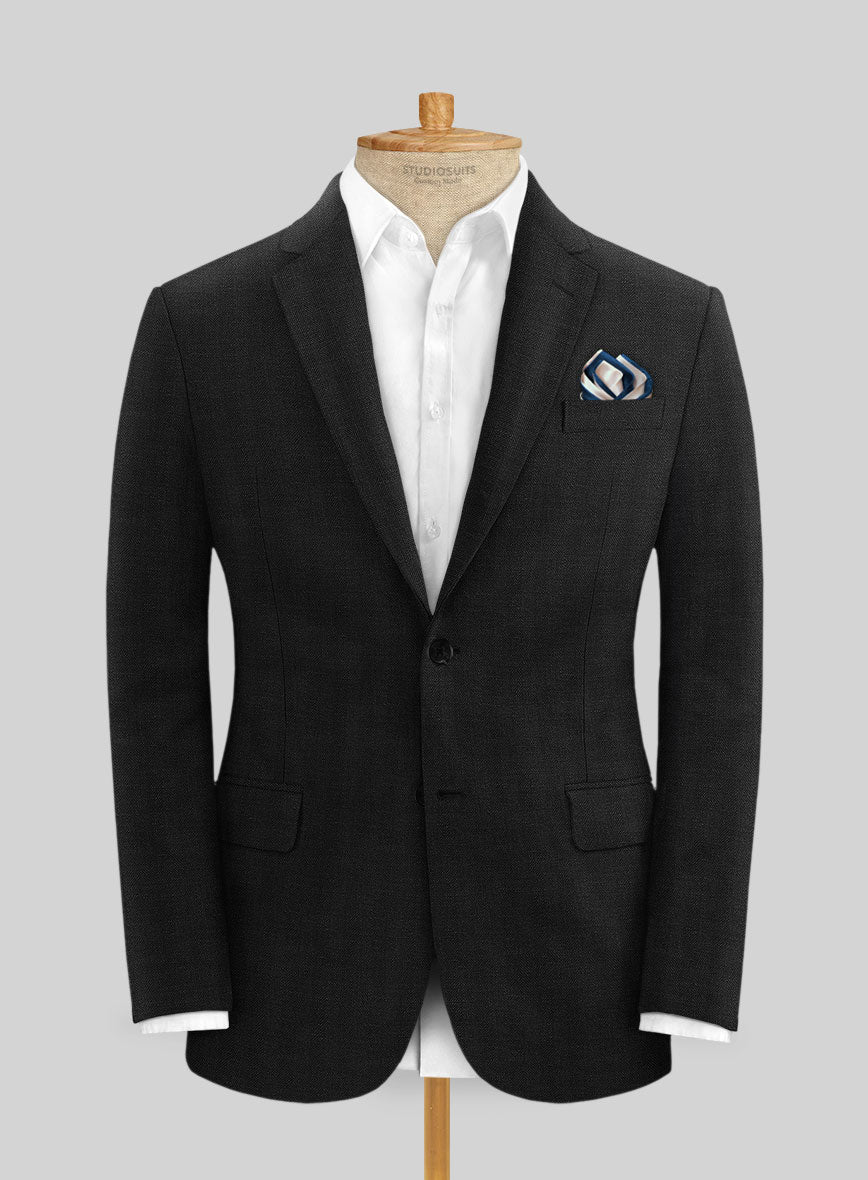 Italian Prato Black Herringbone Linen Suit - Image 3