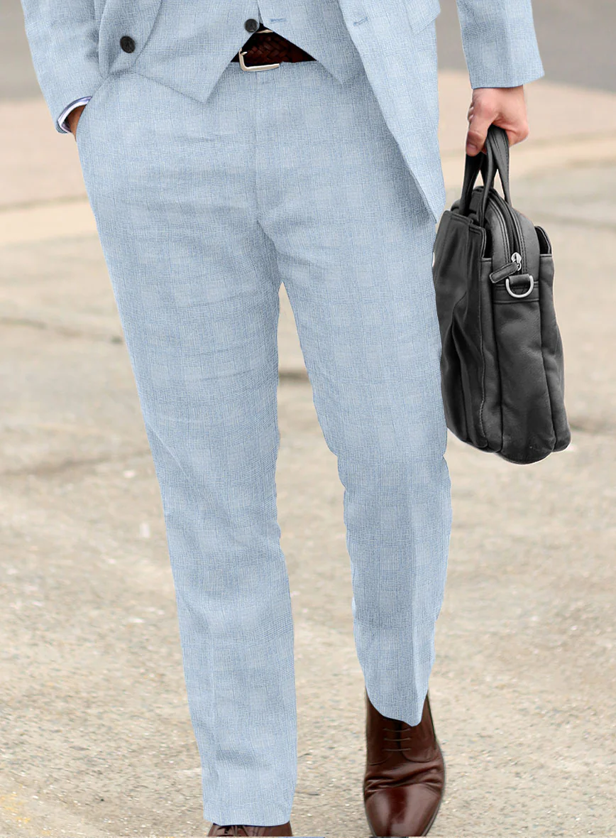 Italian Prato Blue Glen Linen Pants - Image 3
