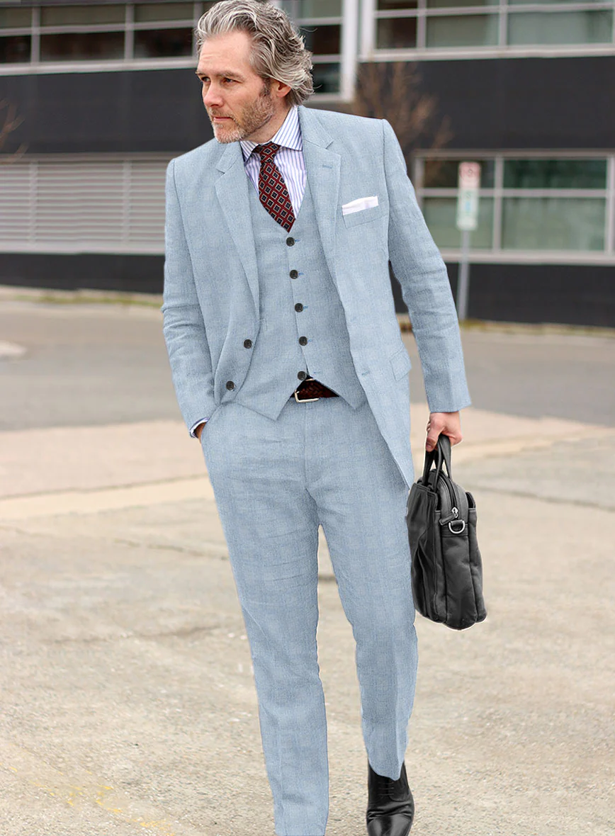 Italian Prato Blue Glen Linen Suit - Image 5