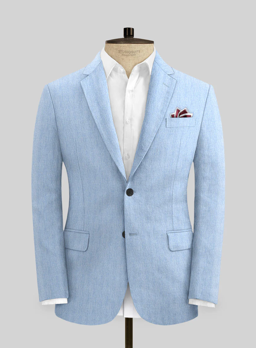 Italian Prato Blue Herringbone Linen Jacket