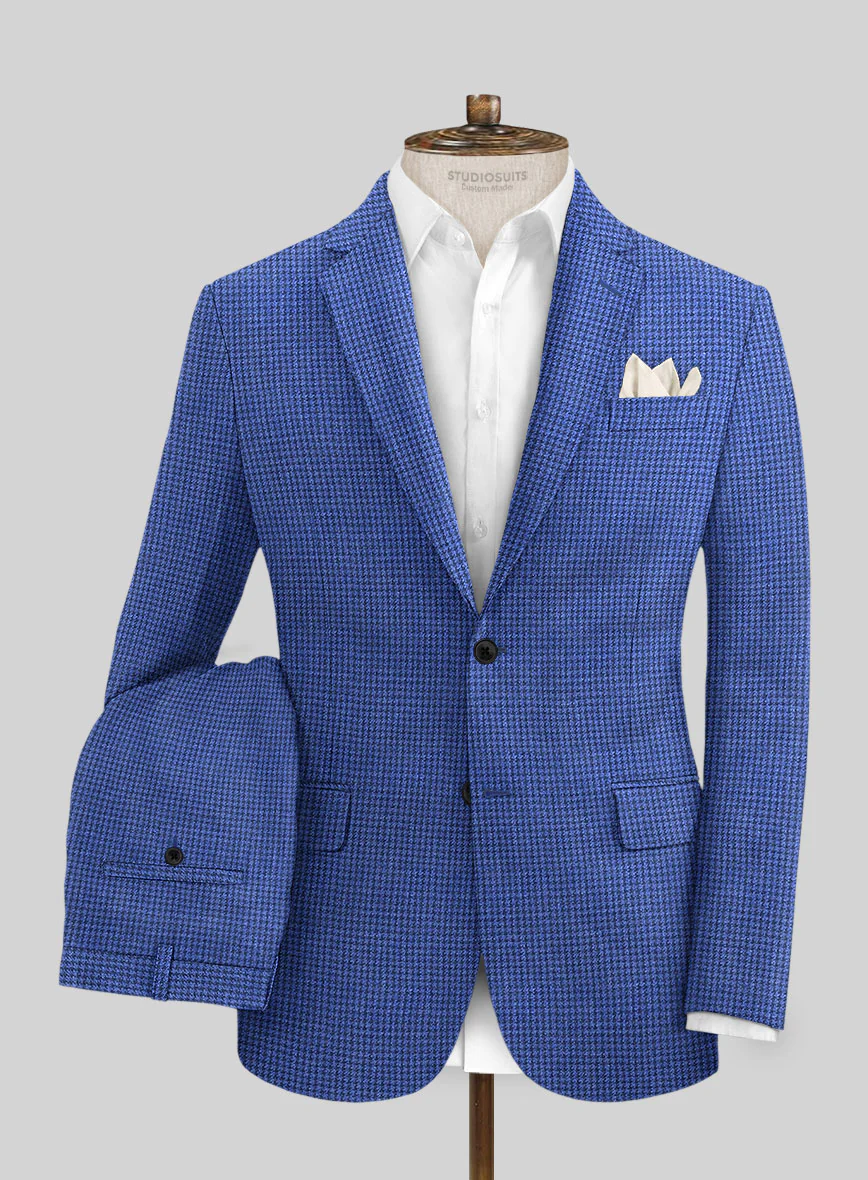 Italian Prato Blue Houndstooth Linen Suit - Image 2