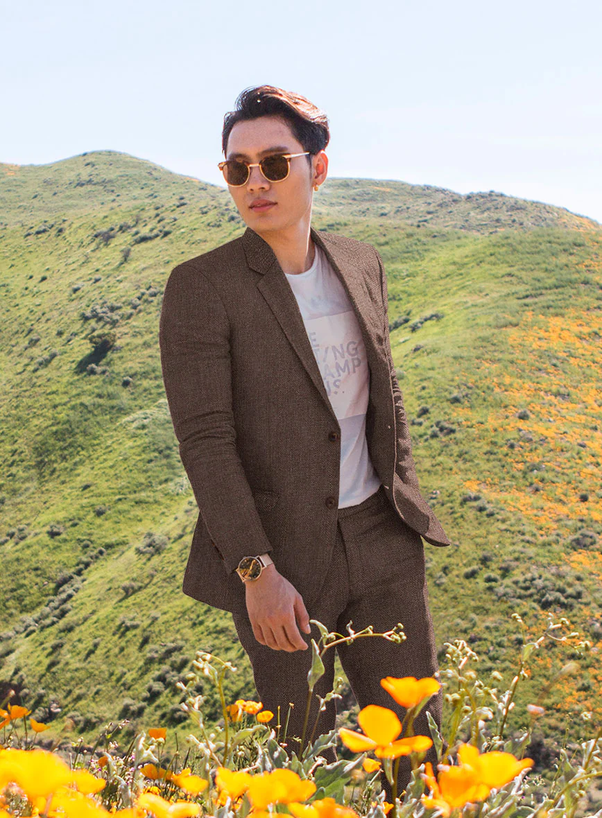 Italian Prato Brown Dobby Linen Suit - Image 2