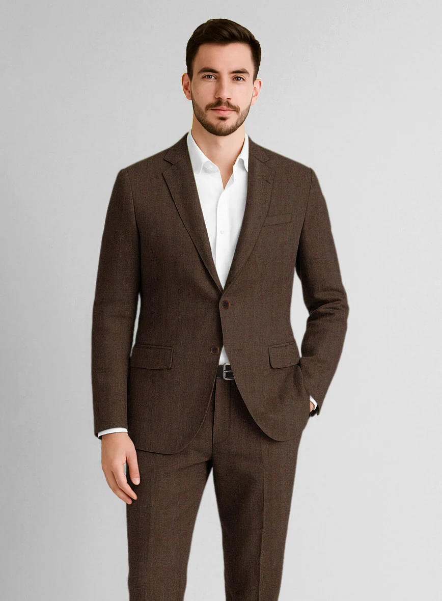 Italian Prato Brown Herringbone Linen Jacket - Image 3
