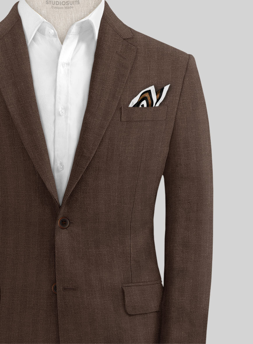 Italian Prato Brown Herringbone Linen Suit - Image 4