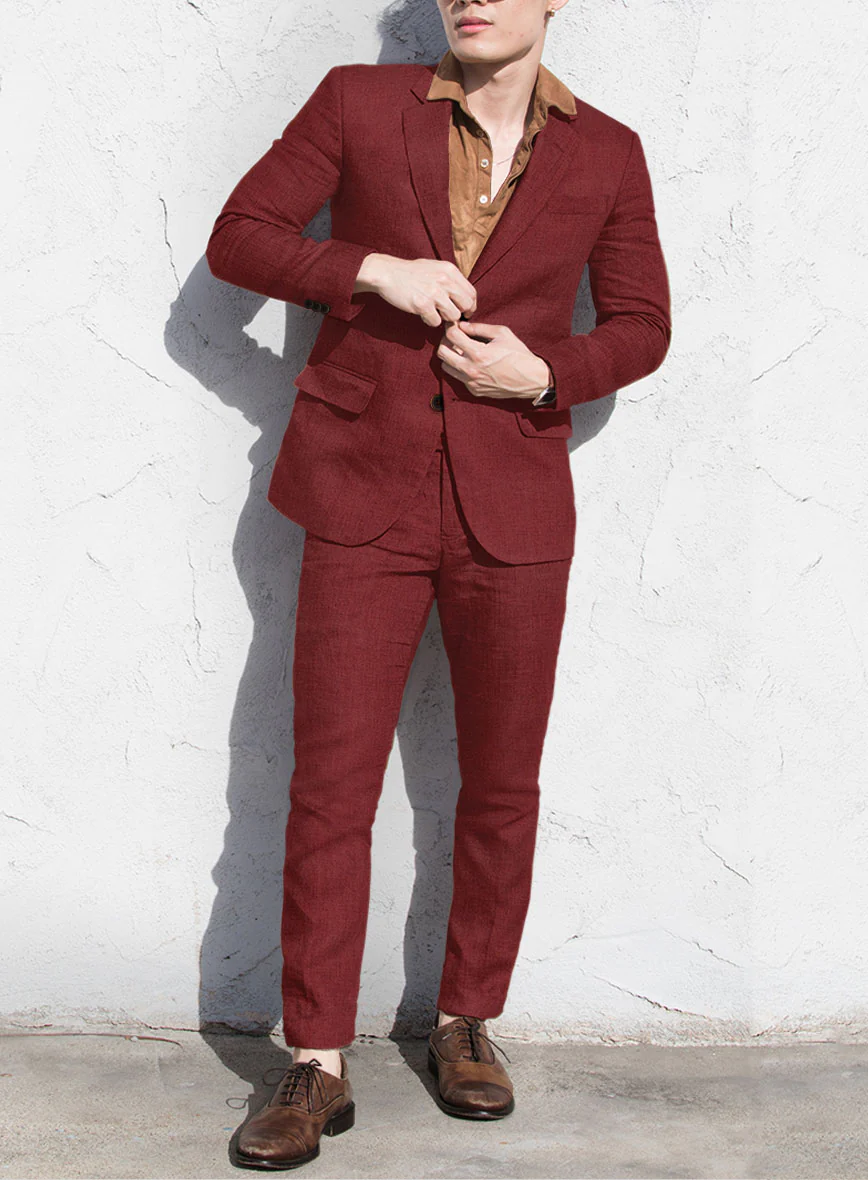Italian Prato Burgundy Linen Suit - Image 2