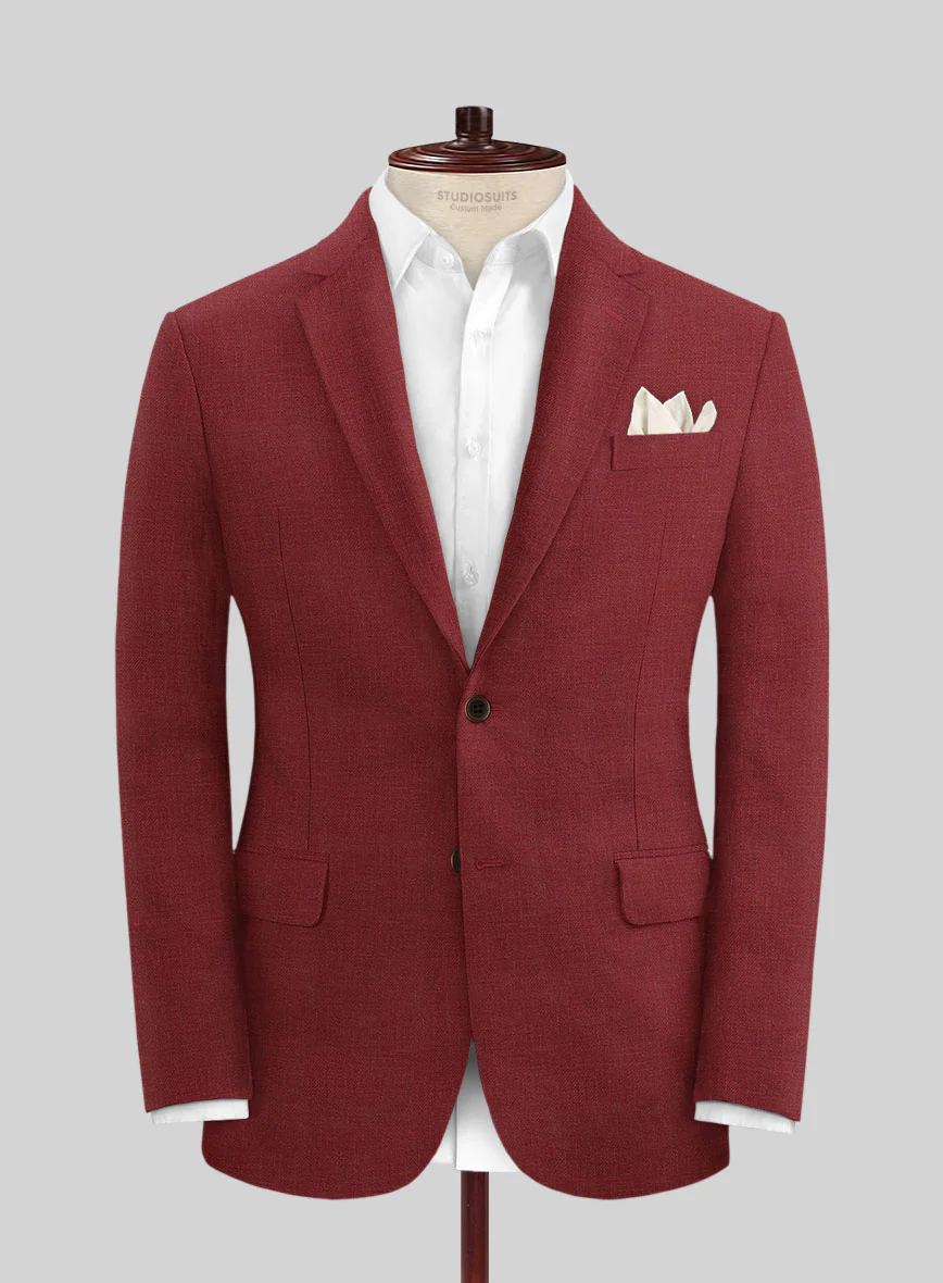 Italian Prato Burgundy Linen Suit - Image 3