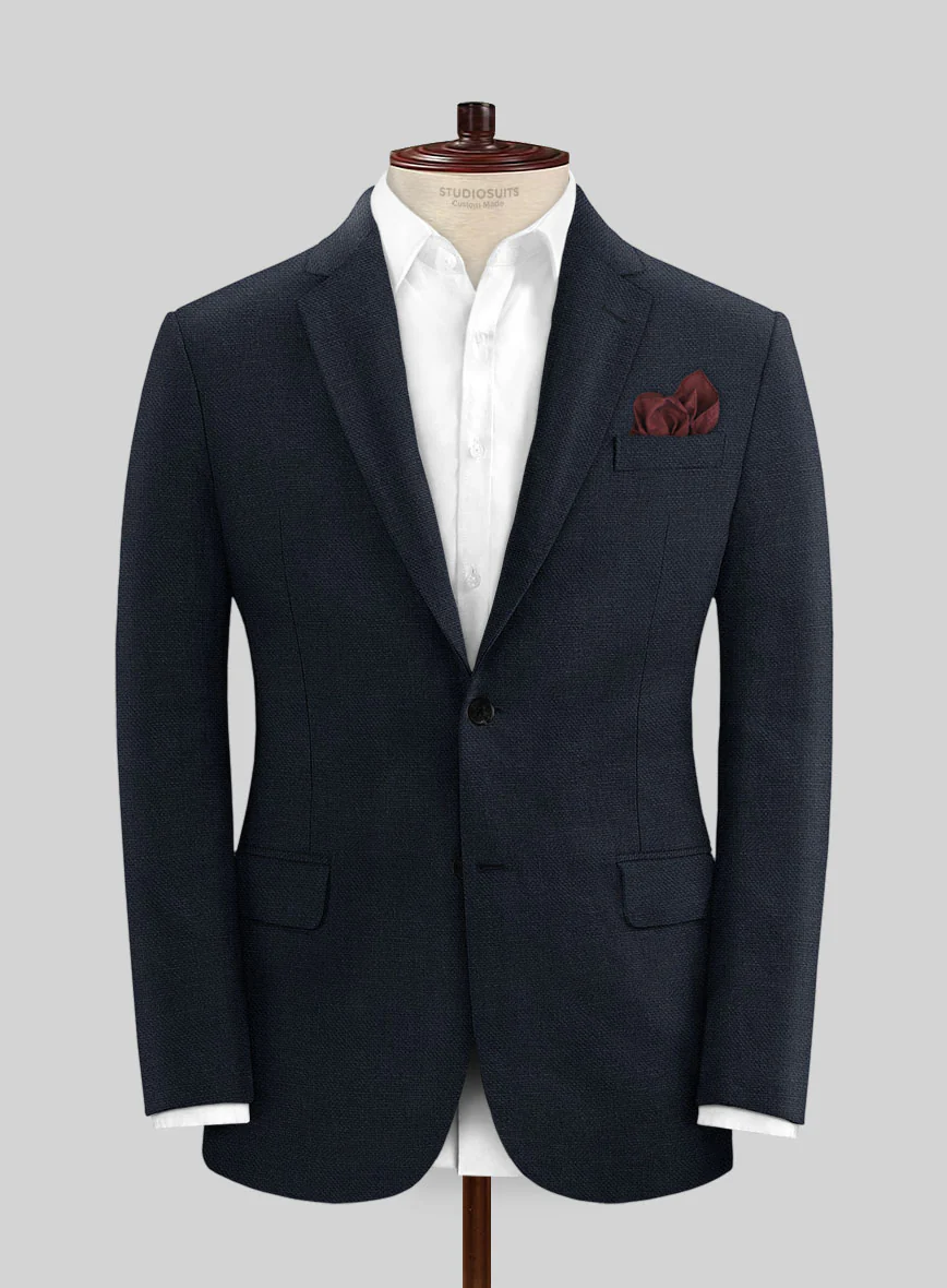 Italian Prato Dark Blue Dobby Linen Jacket