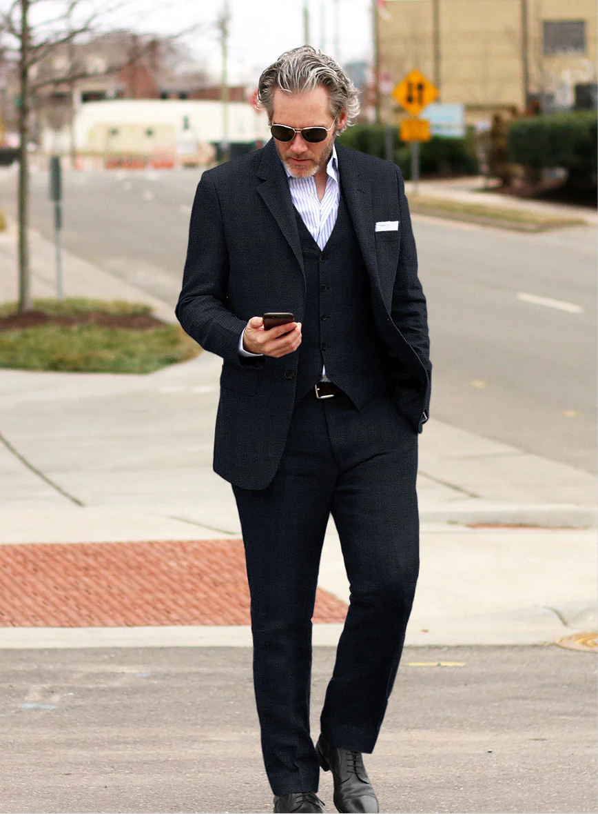 Italian Prato Diesel Blue Herringbone Linen Suit - Image 2