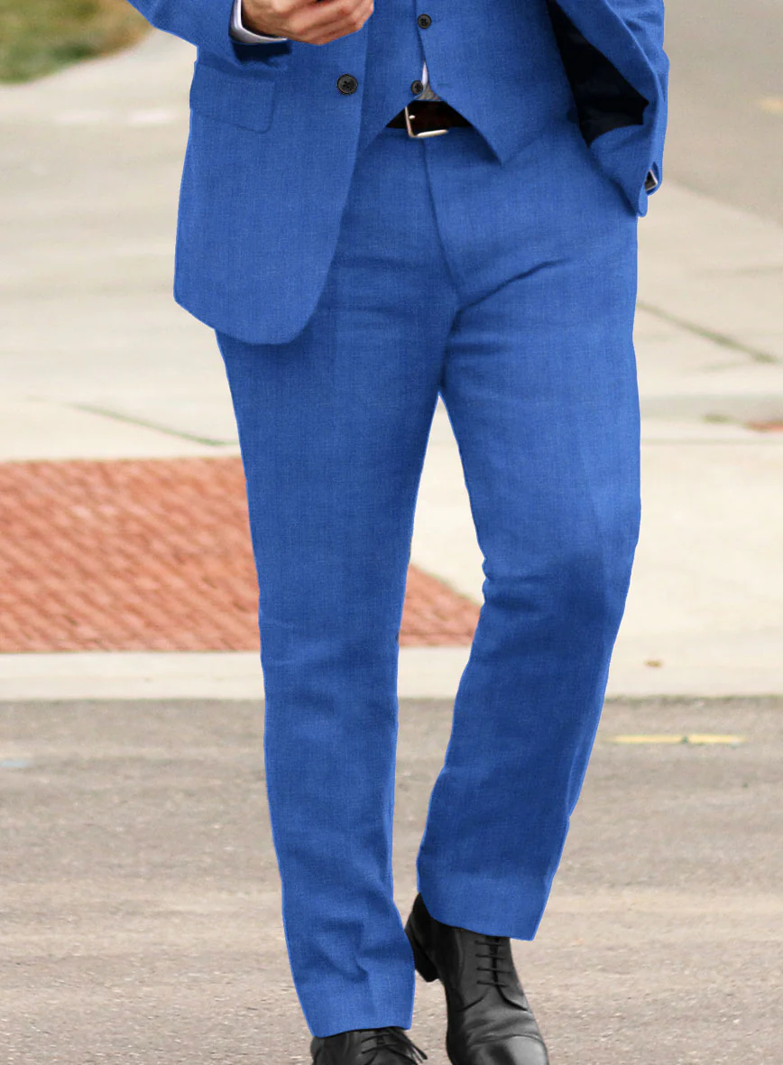 Italian Prato Electric Blue Herringbone Linen Suit - Image 5