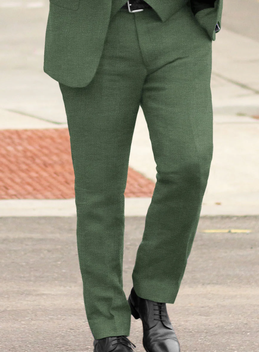 Italian Prato Green Dobby Linen Pants