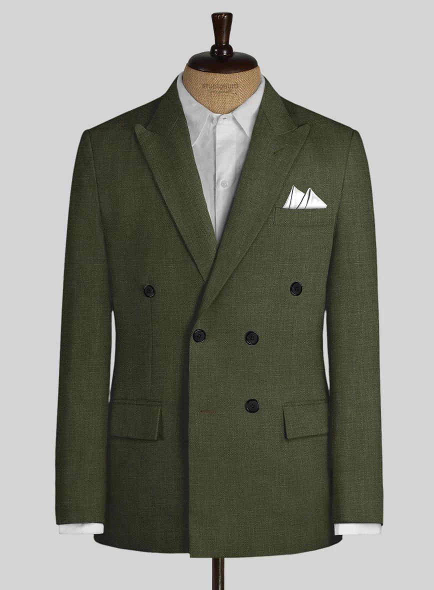 Italian Prato Green Linen Double Breasted Jacket