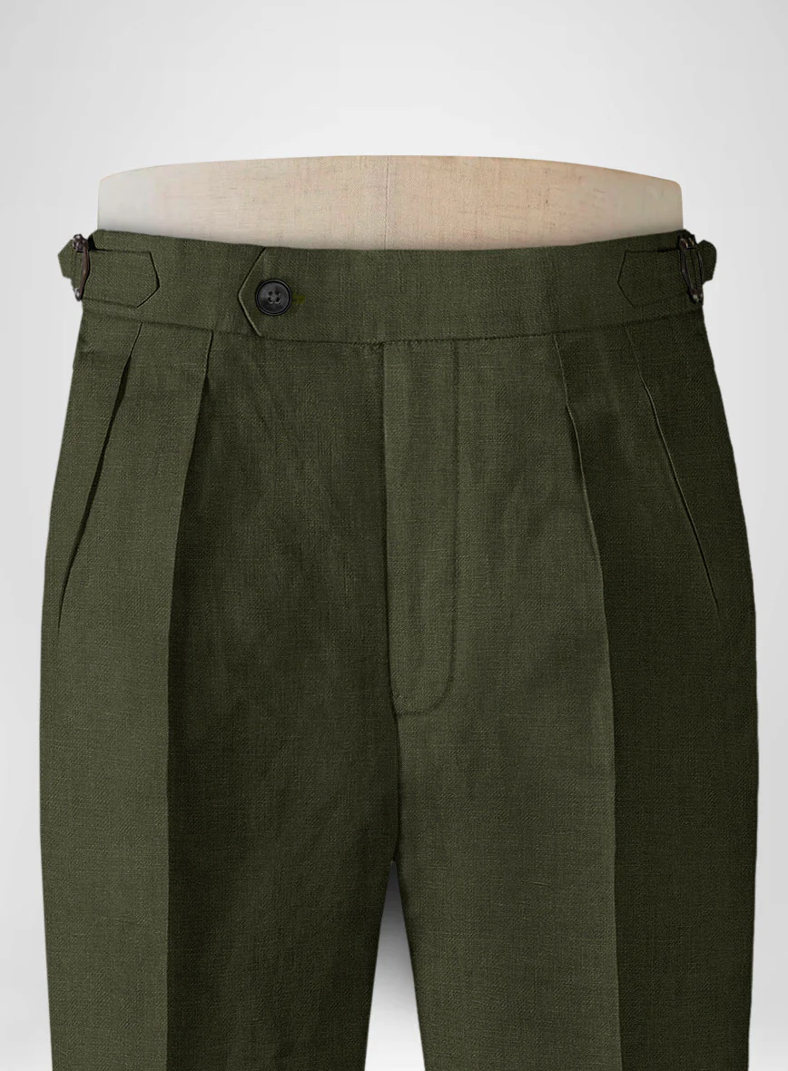 Italian Prato Green Linen Highland Trousers - Image 4