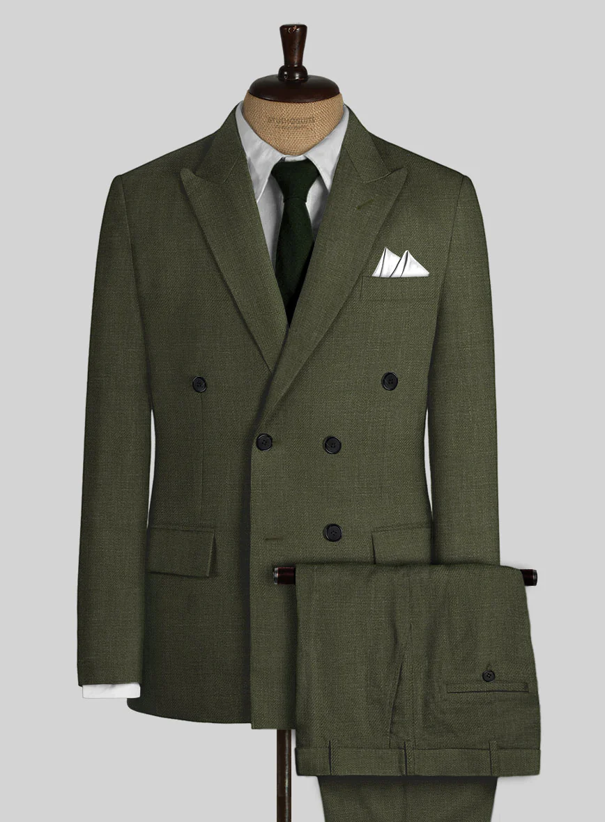 Italian Prato Green Linen Double Breasted Suit