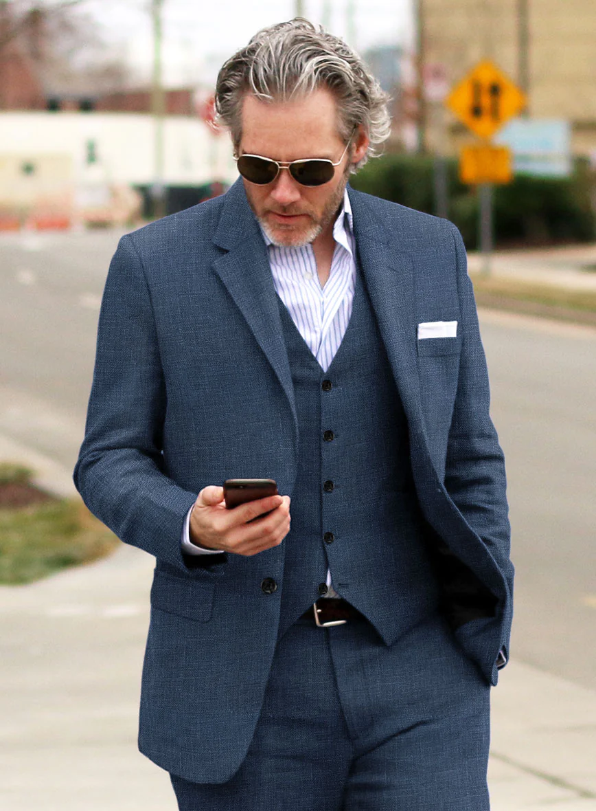 Italian Prato Indigo Blue Linen Suit - Image 4