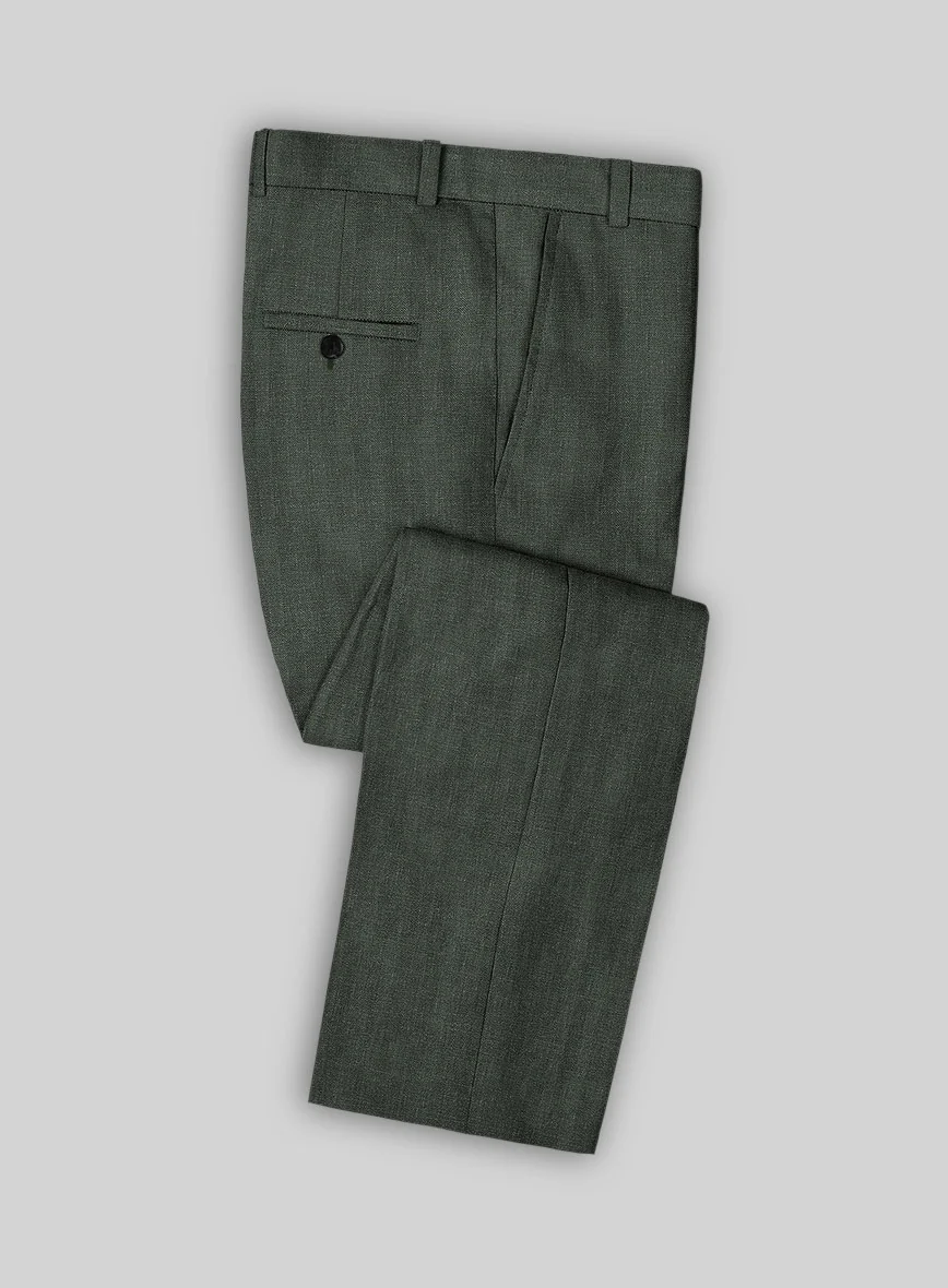 Italian Prato Olive Green Herringbone Linen Suit - Image 5