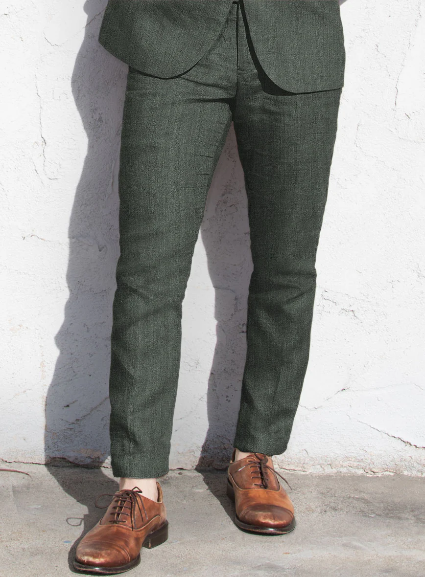 Italian Prato Olive Green Herringbone Linen Suit - Image 6