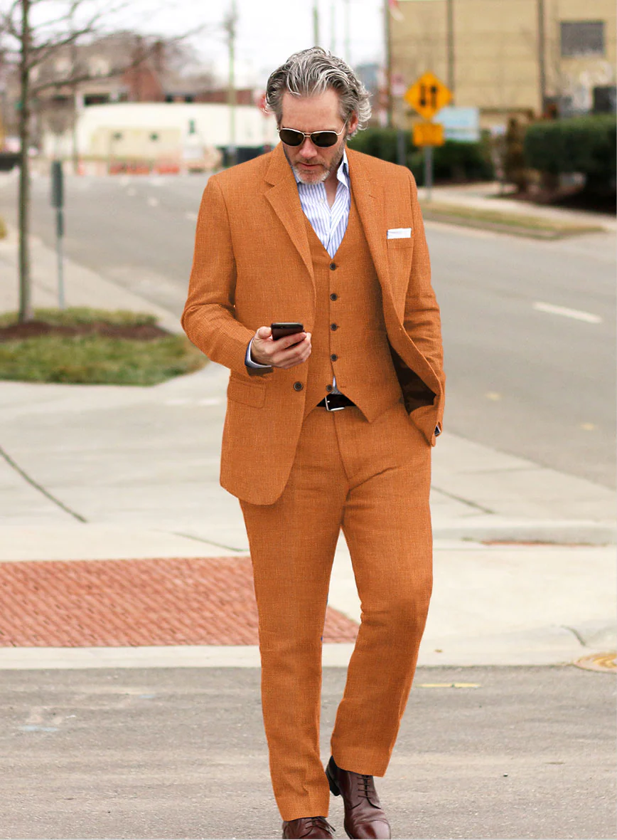 Italian Prato Orange Linen Suit