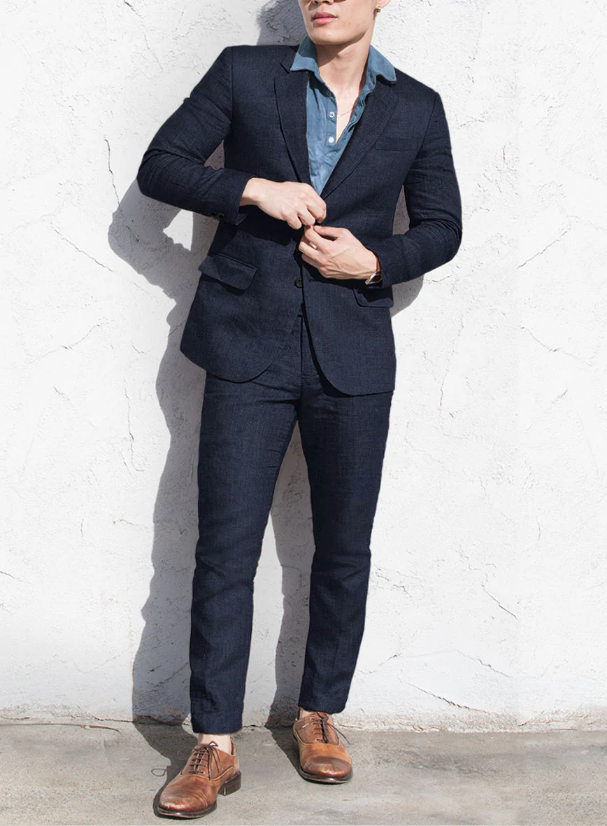 Italian Prato Oxford Blue Linen Suit - Image 2