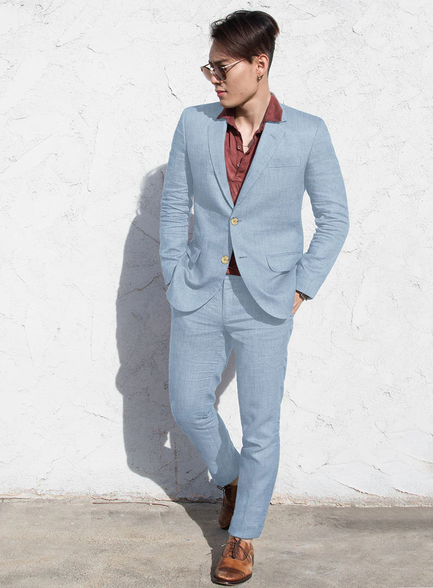 Italian Prato Powder Blue Linen Suit - Image 2