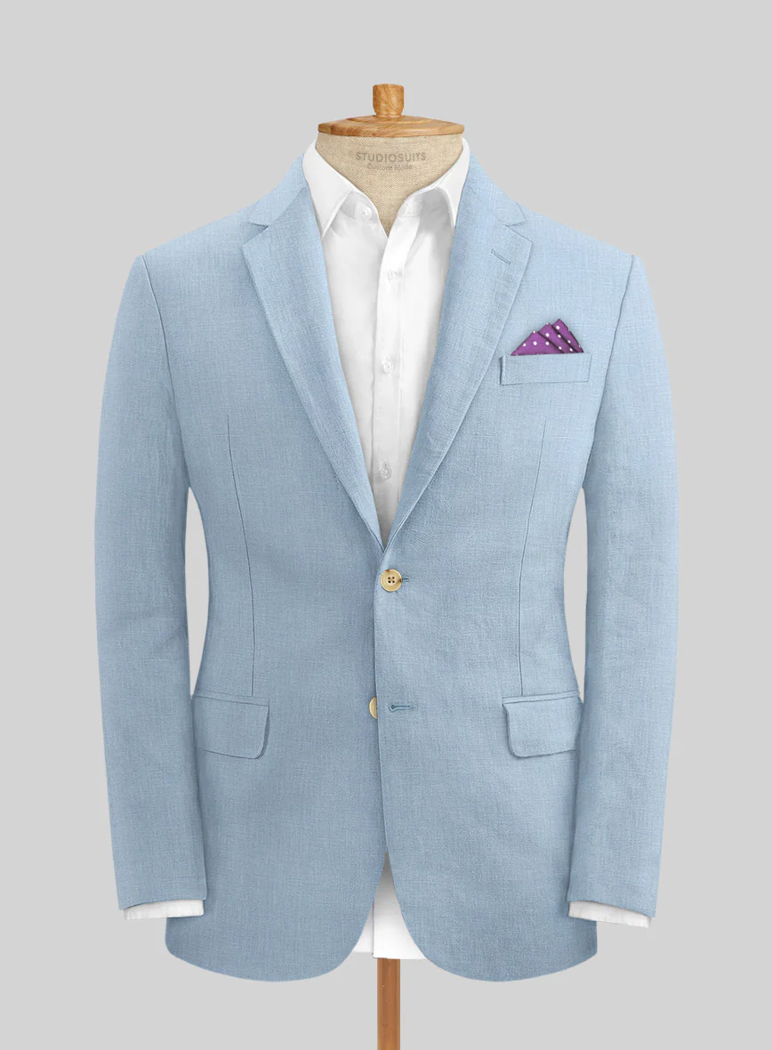 Italian Prato Powder Blue Linen Suit - Image 3