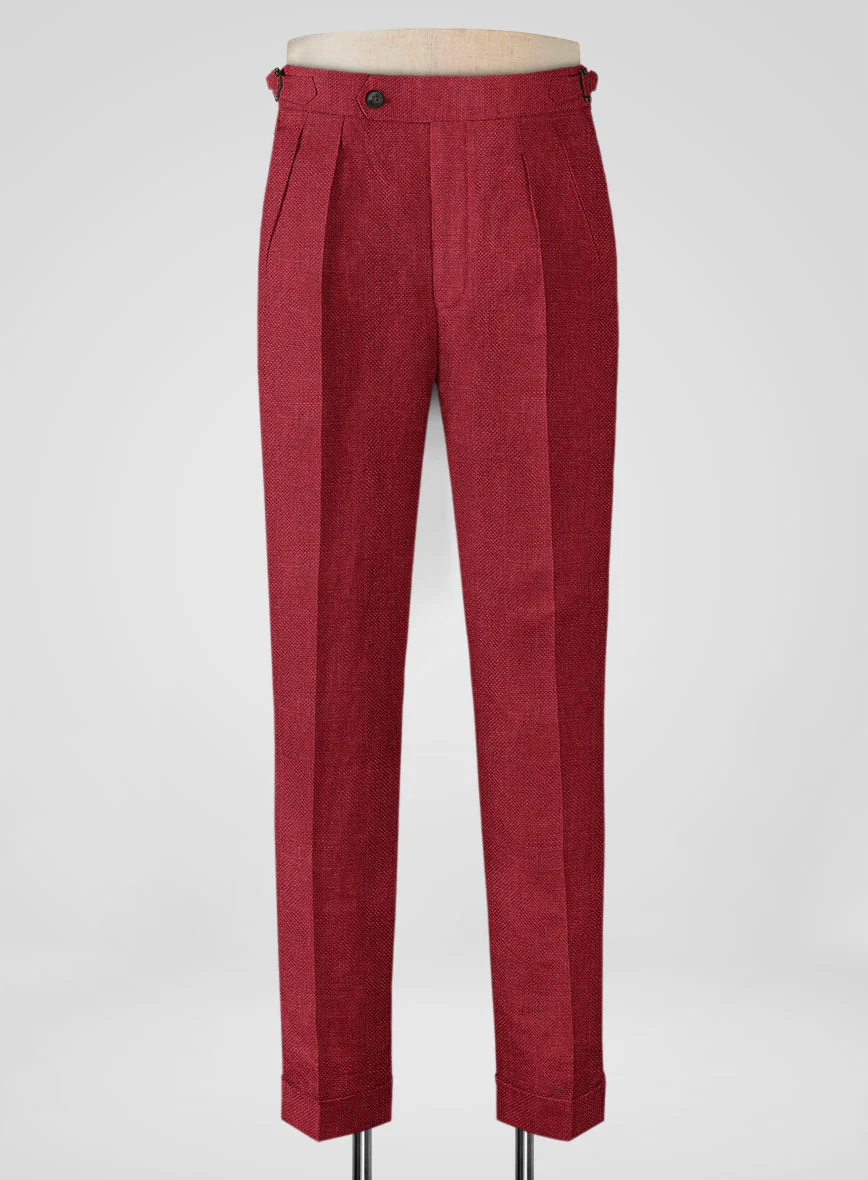 Italian Prato Red Dobby Linen Highland Trousers