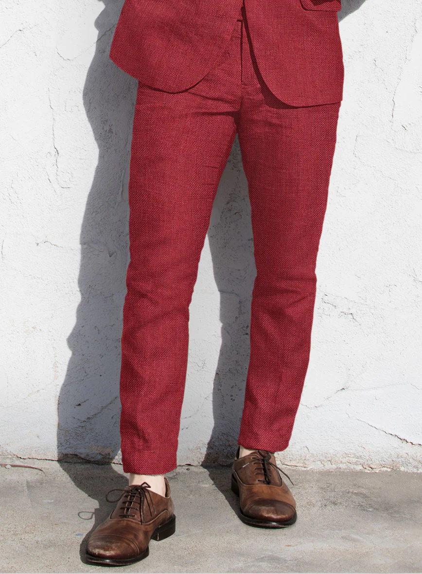 Italian Prato Red Dobby Linen Pants - Image 2
