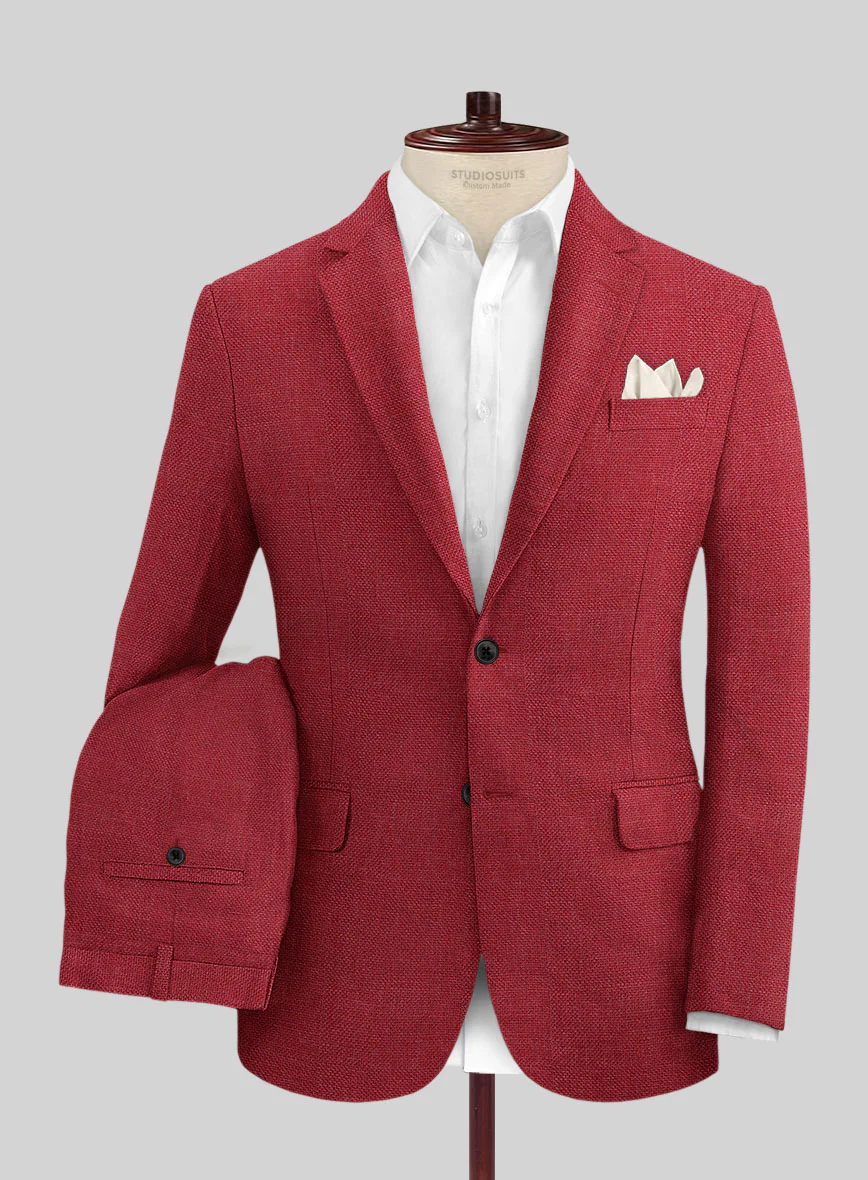 Italian Prato Red Dobby Linen Suit - Image 2