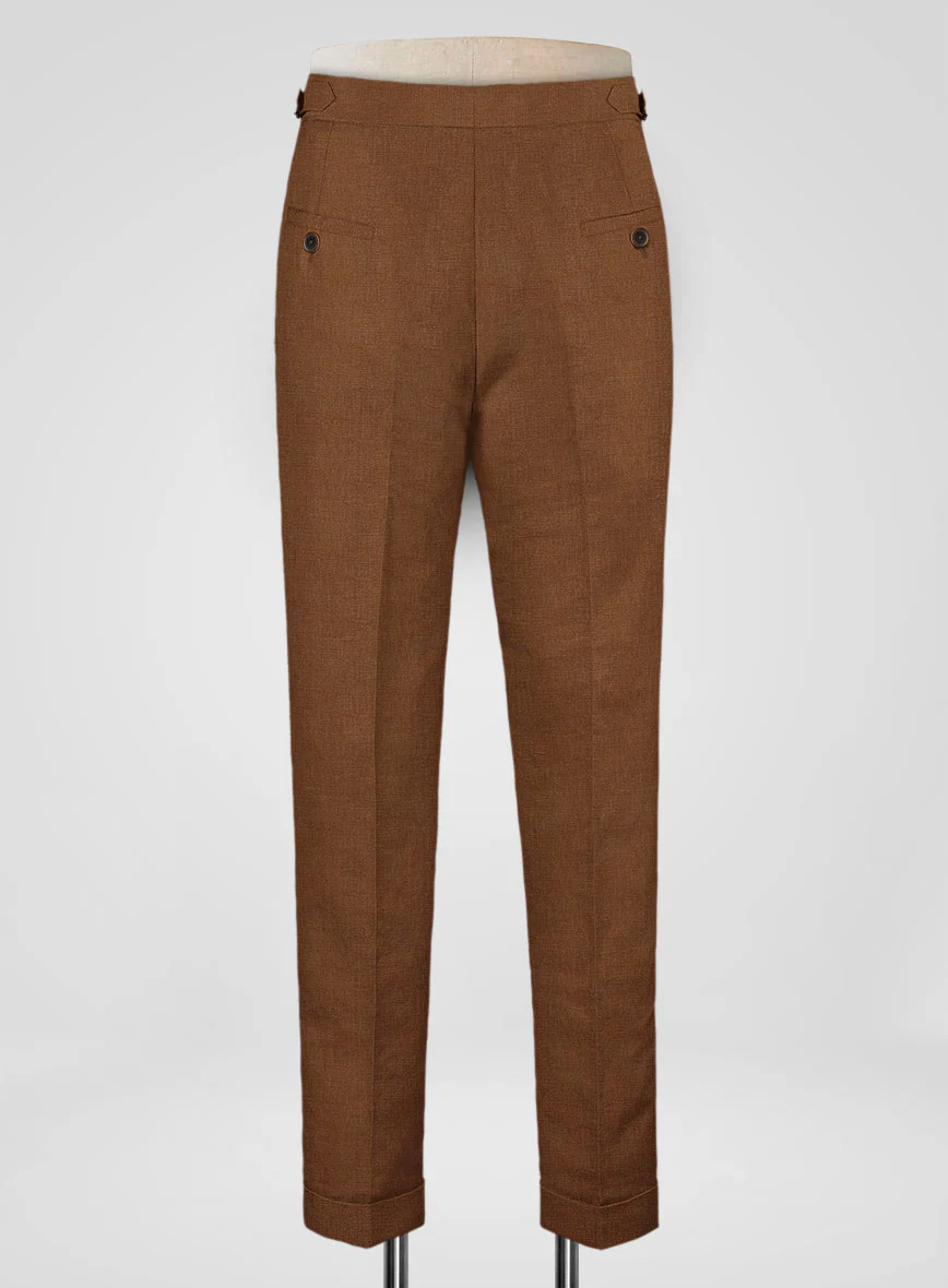 Italian Prato Rust Linen Highland Trousers - Image 3