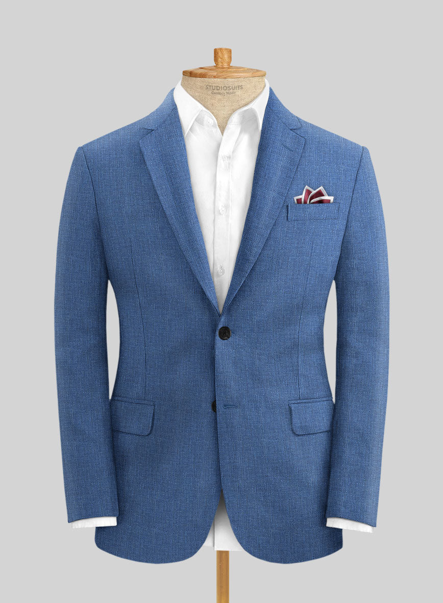 Italian Prato Sharkskin Blue Linen Jacket