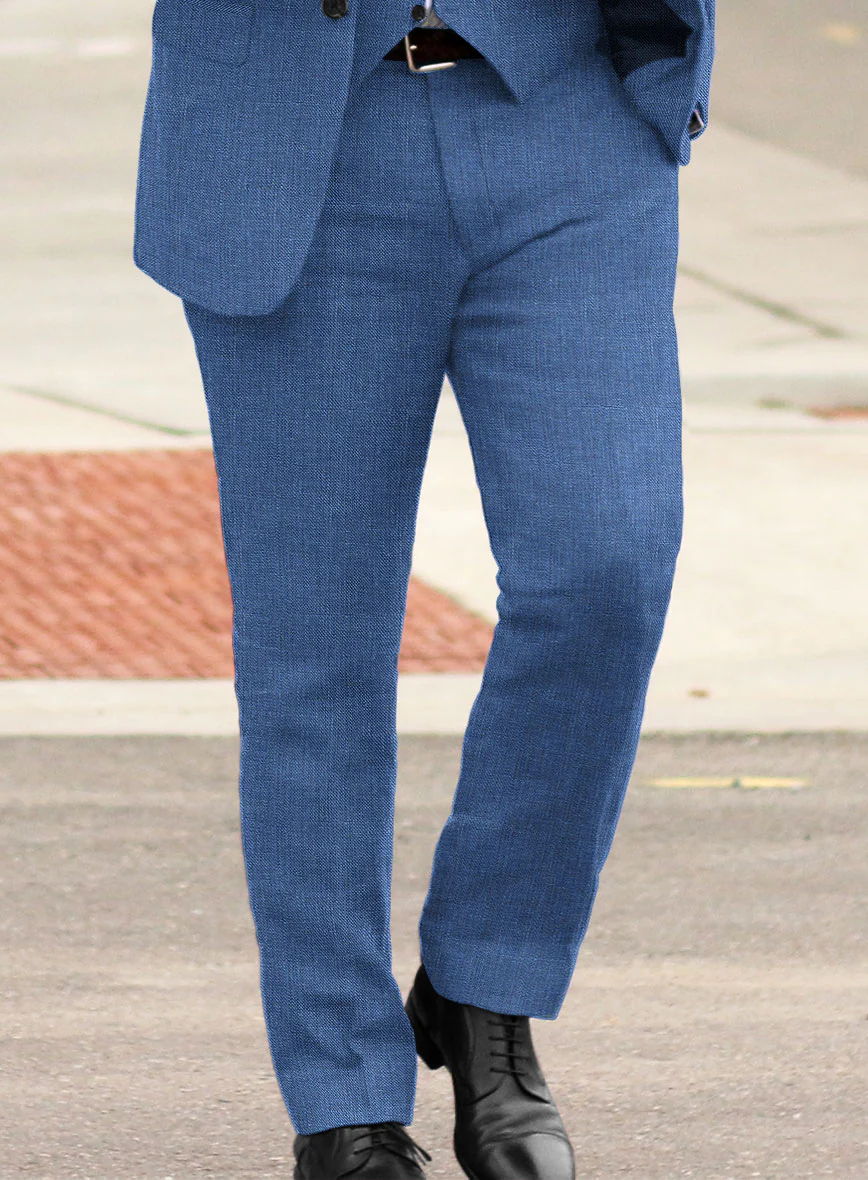 Italian Prato Sharkskin Blue Linen Pants - Image 2