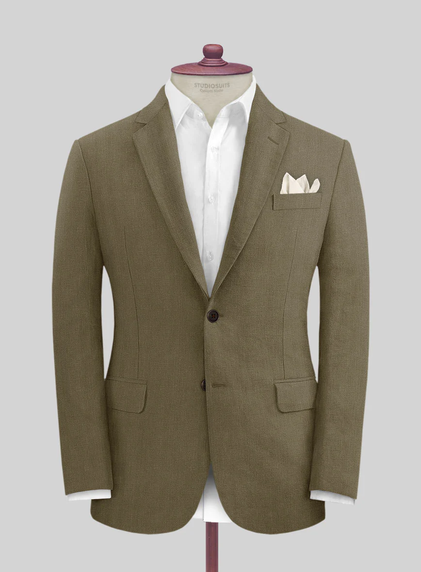 Italian Prato Tan Herringbone Linen Suit - Image 3