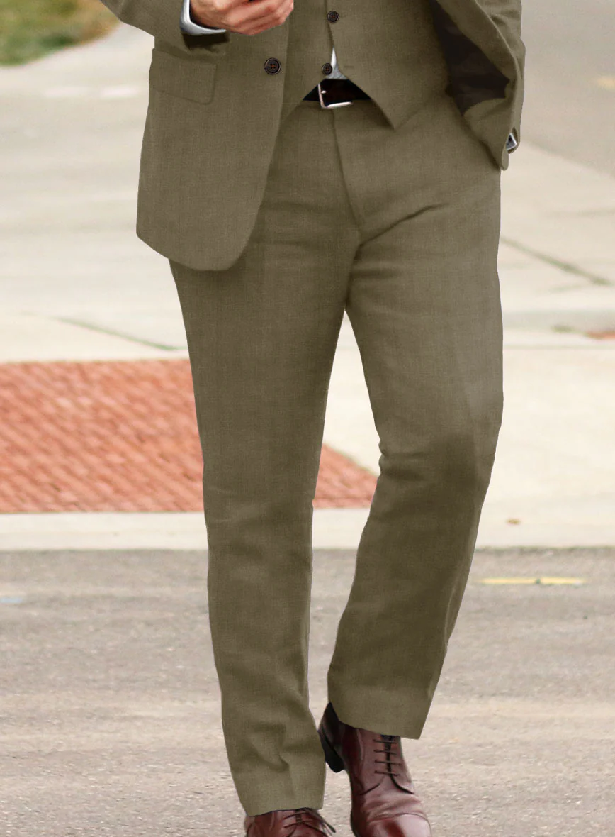 Italian Prato Tan Herringbone Linen Suit - Image 4